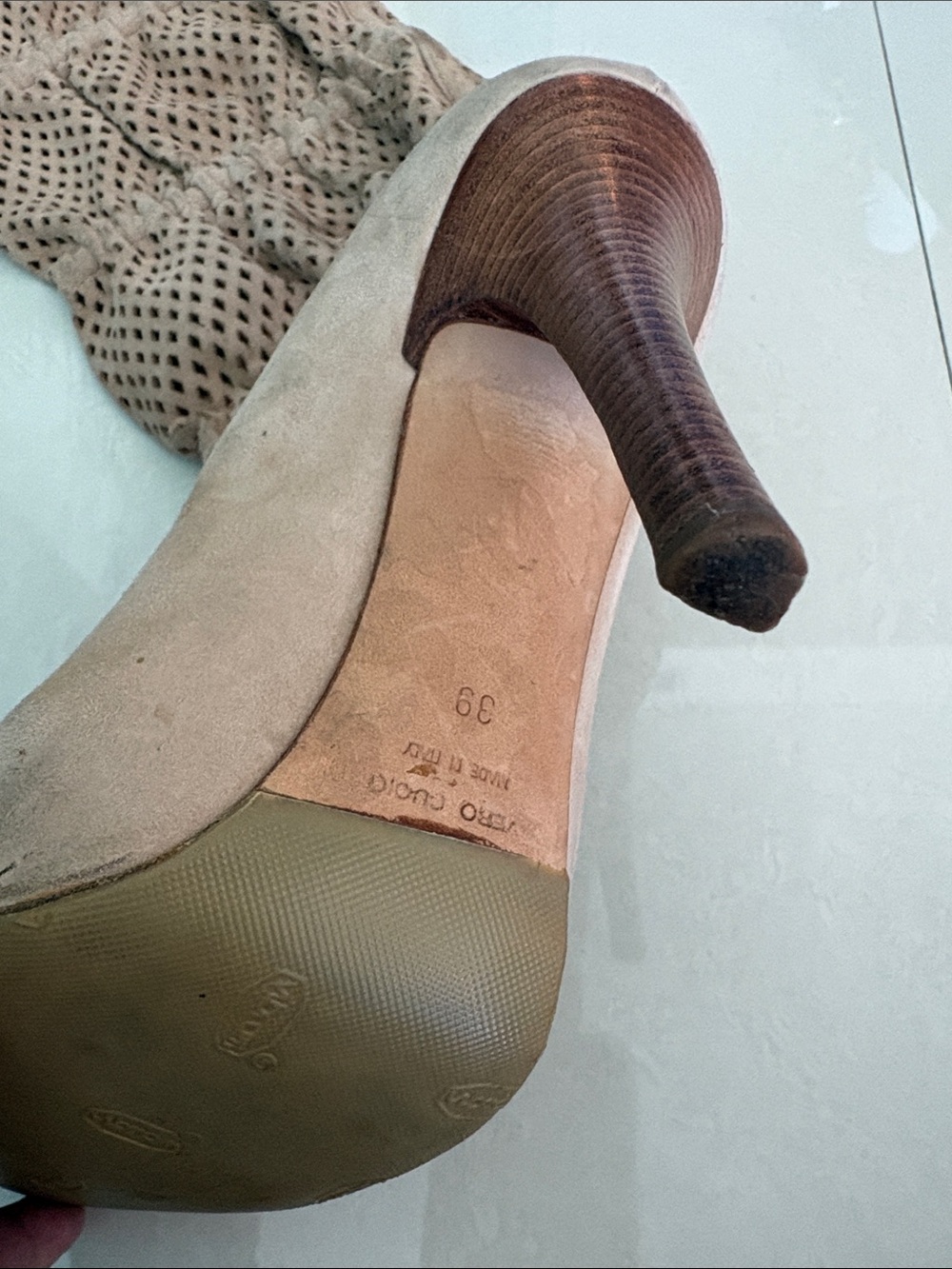 Roberto Cavalli Taupe Suede Perforated Drawstring Knee Boots - Picture 3 of 5
